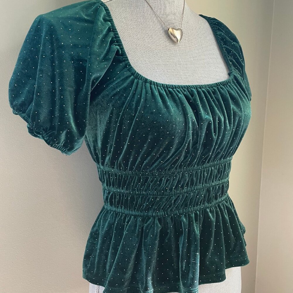 Mi Ami Velvet Studded Renaissance Peplum Top Size Small - Picture 2 of 6